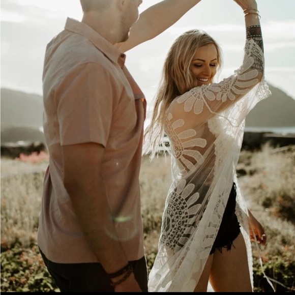 Boho Sheer Embroidered Tie Front Kimono - Picture 8 of 11